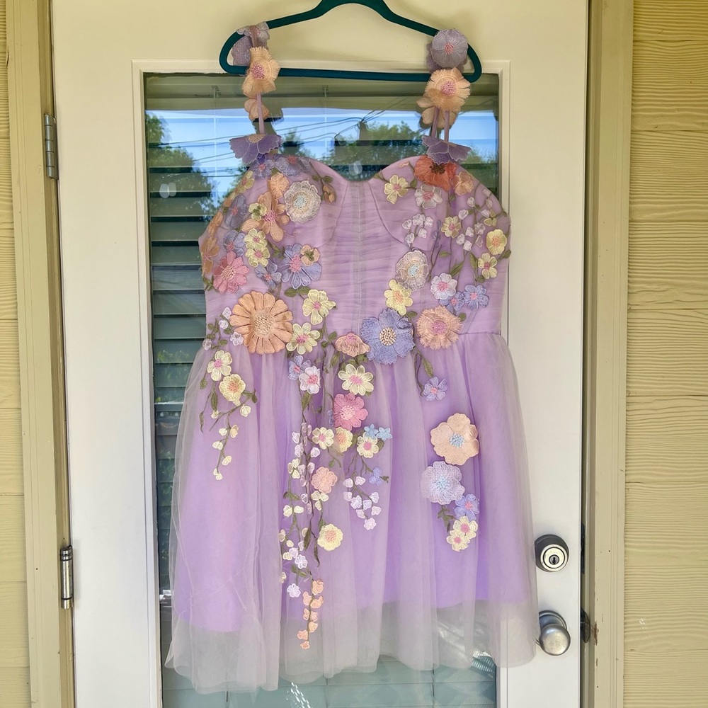 Floral Embellished Purple Dress